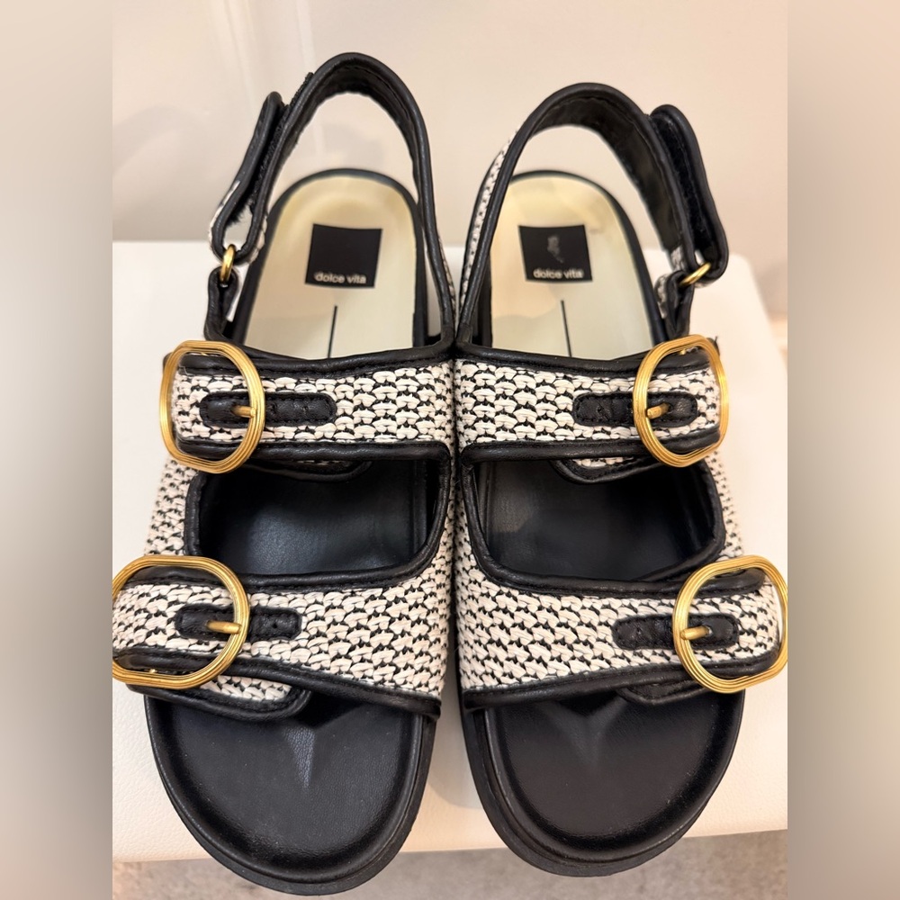Dolce Vita Black and White Woven Buckle Sandals